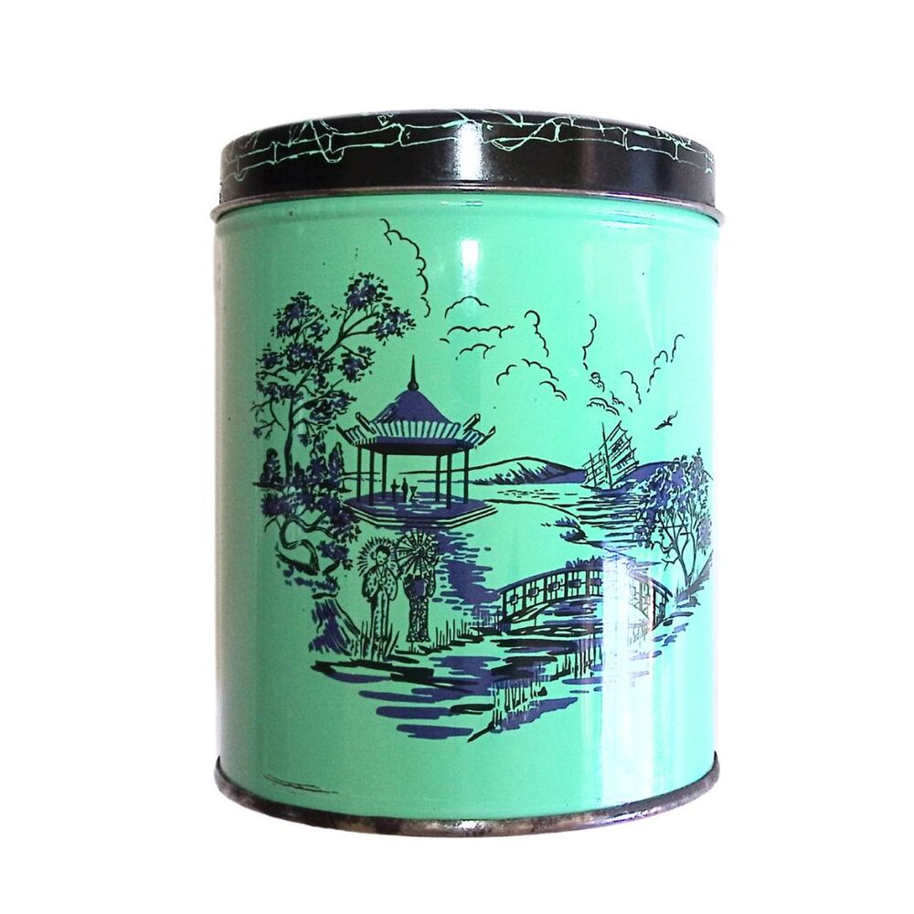 VTG Cherrydale Farms Japanese Art Tin - Silver State Twirling Fundraser Sticker